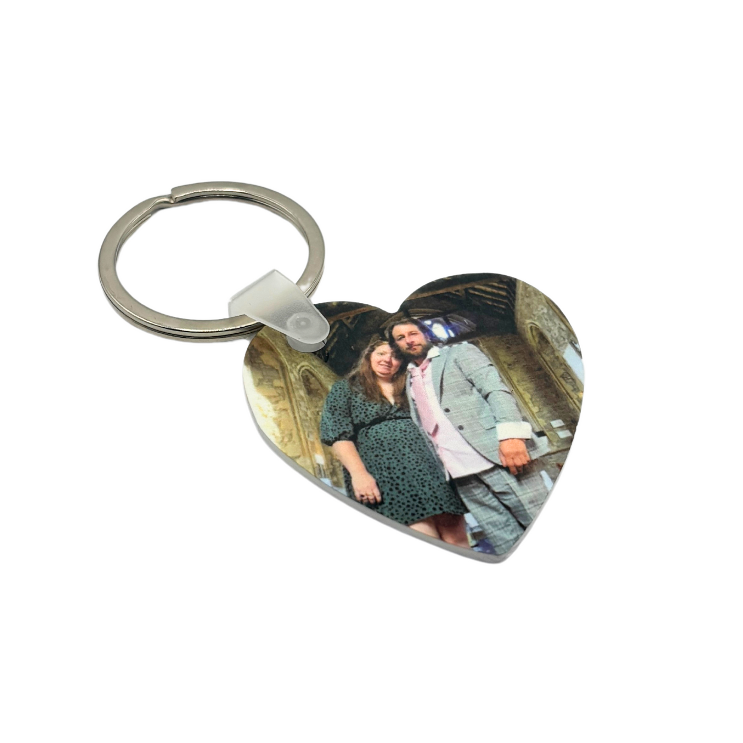 Photo keyring double sided "love heart shaped"